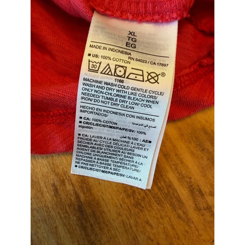 Old Navy Womens XL Faded Red Cotton Slub Puff Sleeve Keyhole Blouse Top